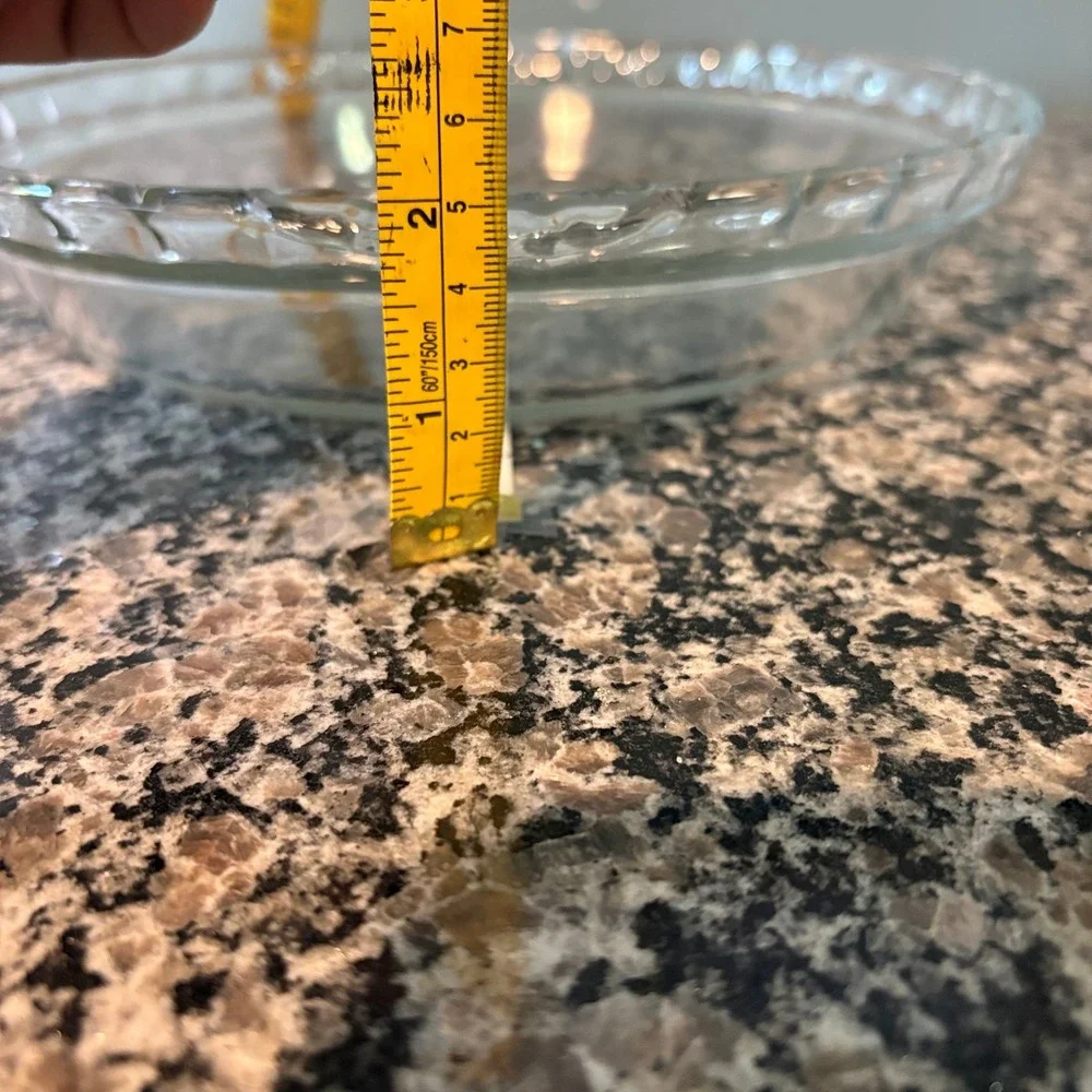 Vintage Clear Glass Scalloped Pie Dish Round Baking Pan with Handles 9.5 Inch